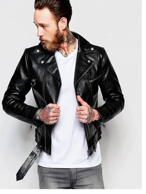 AMDY Men Solid Leather Jacket (Size XXS)