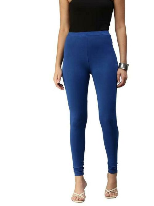 De Moza Women Blue Solid Cotton Leggings M JioMart