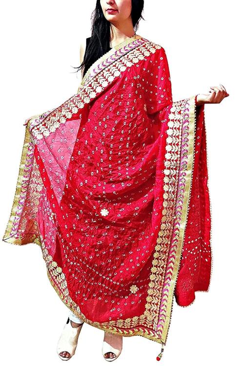 PK HUB Women Red Striped Art Silk Dupatta
