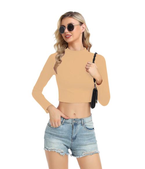 Fasska High Neck Casual Crop top Full Sleeves for Womens
