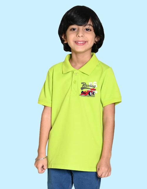Nusyl racing printed liem green boys polo t-shirts