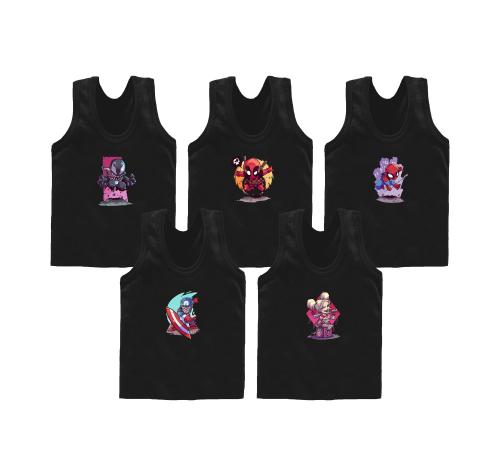 Neeba Black Printed Superheros Multicolor Cotton Regular Fit Vest/Undershirt Innerwear Sando for Boys Pack of 5