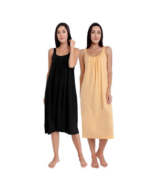 TWGE Cotton Full Length Camisole for Women - Long Inner wear Petticoat - Plus Size Nighty - Kurti and Suit Slip - Pack of 2
