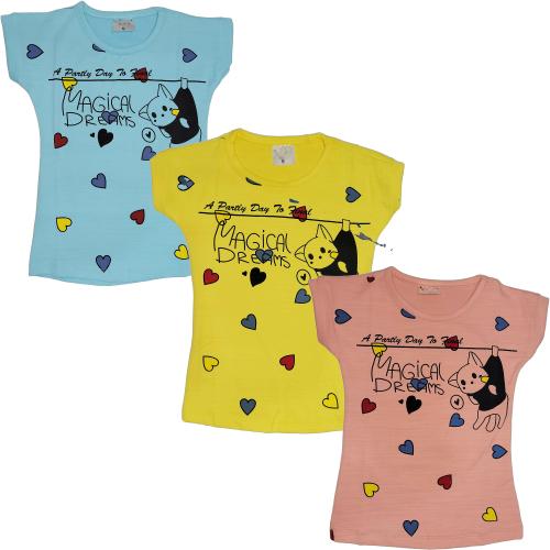 Jisha Girls Multicolor Printed Pure Cotton T-Shirt