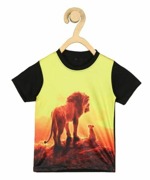 CANWEN - Kids Stylish Regular Fit Round Neck Printed Lion and Cub Blended Cotton Modern T-Shirt Tees for Boys