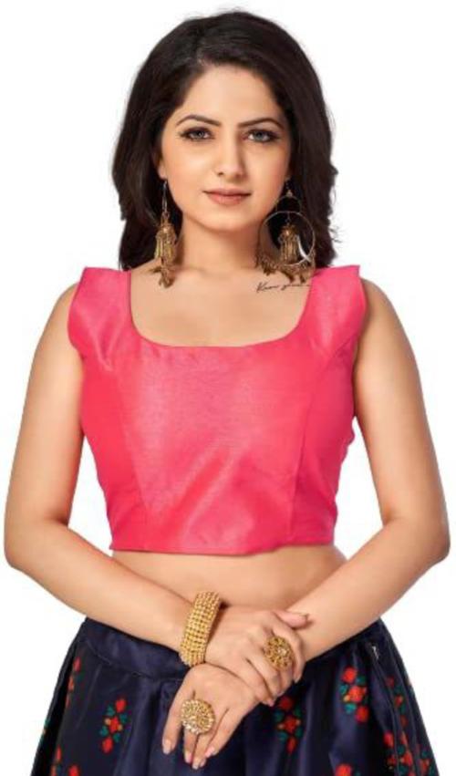 Desimisskart Women Pink Solid Silk Blend U-Neck Blouse (Xl)