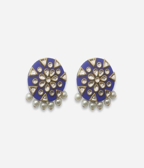 HOPMEE Premium Quality Heavy Kundan Earrings Fabric Stud Earring