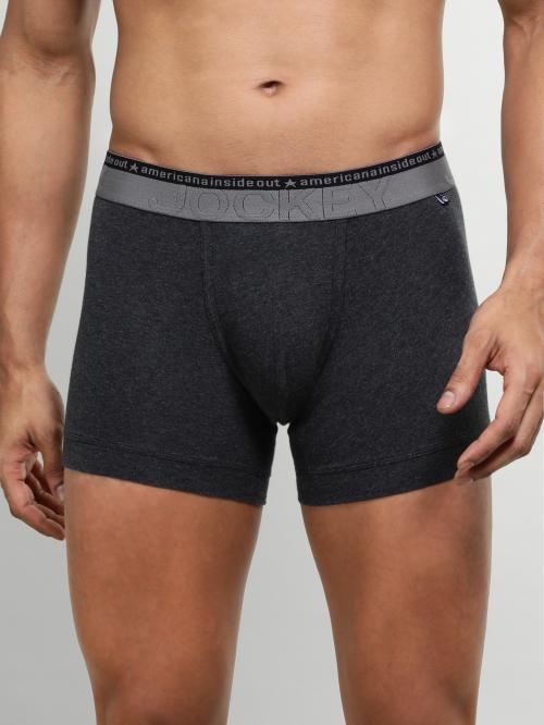 Jockey Men's Black Melange Solid Cotton Blend Trunks