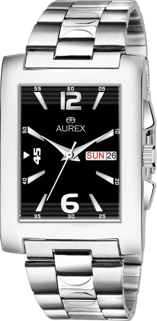 Aurex Analog Black Dial Silver Strap Watch For Men - (Ax-Gsq152-Bkc)