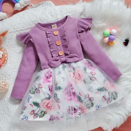 FABYARN Fashionable Cotton Kids Dress Baby Dress Full Sleeve DressFrock and Dress For Baby Girls Midi Knee Length Casual Dress Baby Girl Dress Kids Dress Kids Dress Girls Dress Frock (Purple) 1 Pcs (4-5 Year)