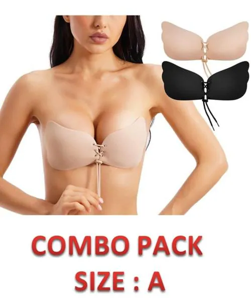 ORENAME Self Adhesive Stick on Backless Invisible Strapless Bra (Pack of 2)(Color : Black+Beige)(Size : A)