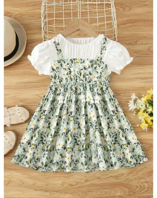 Tior Girls Floral Print Puff Sleeve Dress| Dresses | Kids Wear | Girls Dress | Kids Dress | Frock | Frock Girls | Girls Frock | Dresses For Girls | Kids Girl Dress | Frock For Girls | Dress For Girls | Kids Wear Girls