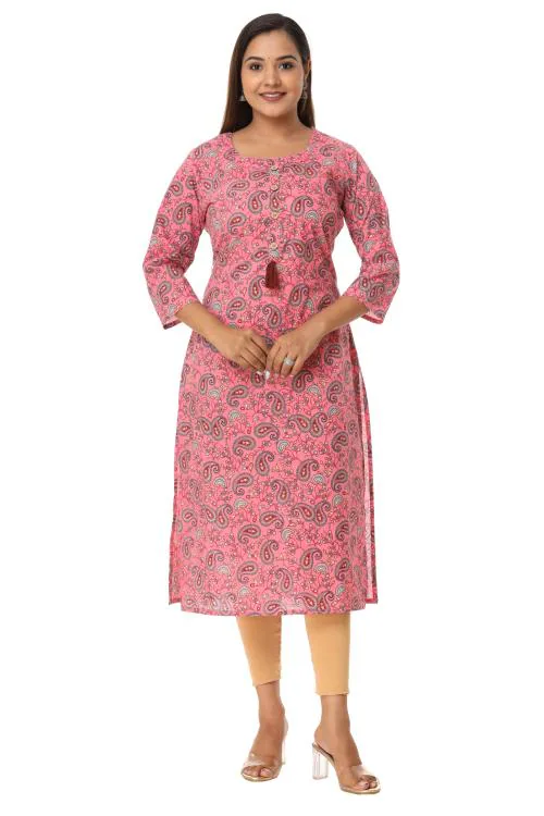 VIHAAN IMPEX Women Light Pink Color Pure Cotton Kurta