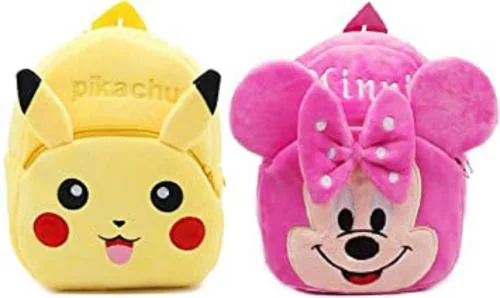 Heaven Decor Pikachu & Minnie Combo Velvet Soft Plus kids School Bag