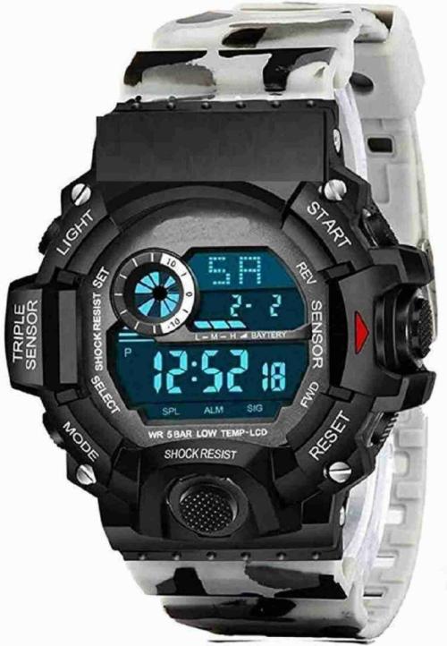 Trex White Camouflage Waterproof Round Multifunctional Digital Black Dail White Belt Strap Watch for Boys and Girls 08967 (Pack of 2)