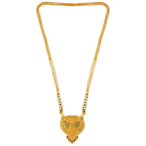 ADMIER Gold Plated Brass, Floral Shape Design raswara Handwork Meenakari traditional wedding bridal Mangalsutra for girl Women