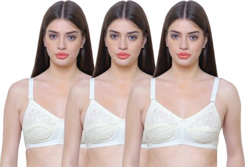 Zivok Beige Full Coverage Cotton Blend Non Padded Bra (32B) Pack of 3