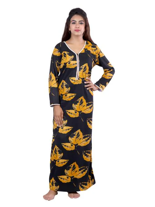 NACNO Women's Woolen/Winter Sleepwear Nighty/Maxi/Nightgown Yellow