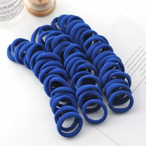 Diversa Seamless Thick Cotton Hair Rubber Bands, Durable Elastic Ties, Ponytail Holders, Hair Accessories for Women and Girls - Blue (Pack of 30 Pcs)