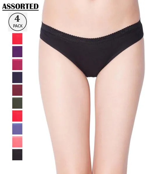 Dollar Missy Women Outer Elastic Solid color Printed Assorted Pack of 4 Bikini Panties