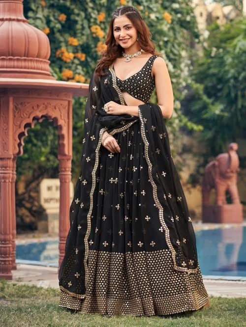 Fab Window Women's Georgette Fabric Lehenga Choli With Sequince Embroidery work - Black