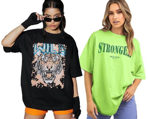 LEOTUDE Oversized Cotton Blend Half Sleeve Women's T-Shirts Combo (Pack of 2)