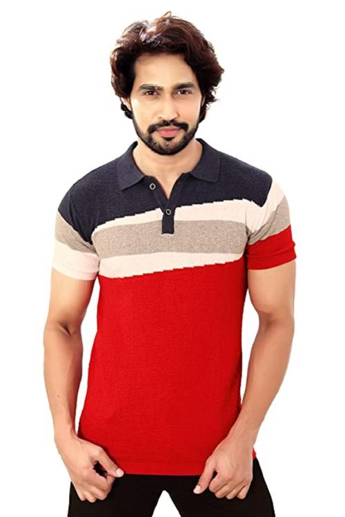 Bearberry Cotton Blend Half Sleeve Printed Oversized Polo T-Shirts for Men (L)