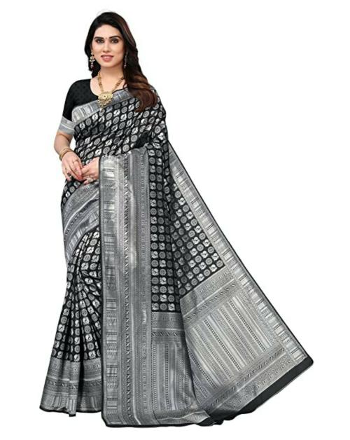 AROOPA Women Black Banarasi Arti Silk Saree With Unstitched Blouse