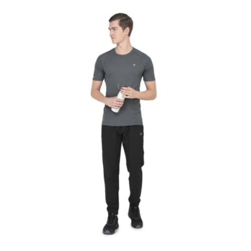 FIVVO Sportswear Grey T-Shirt and Black Tracksuit Pants | Men's Combo t-Shirt and Track Pants Regular Dimensions Boys' Lower Multipurpose | Track Pant and T-shirt for Sports and Gym etc. Short Sleeves T-shirt | Solid T-Shirts and Track Pant Pack