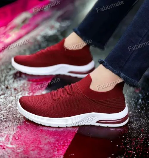 Fabbmate Trendy Memory Foam Walking Running Sports Shoes for Women Maroon