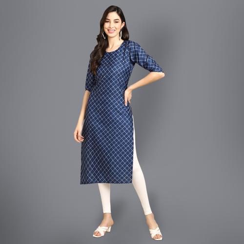 kurti for women kurti crepe kurti | kurti for women | kurti crepe kurti |ladies kurti |women kurta | Creap kurti | kurties |Ethnic Basket Women's Crepe Blue Color Check Printed Straight Kurti