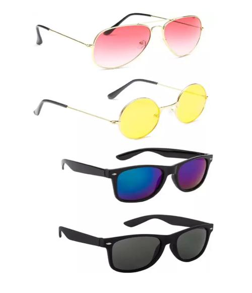 Aviator, Round, Wayfarer Sunglasses For Men And Women, Pink, Yellow, Blue, Black