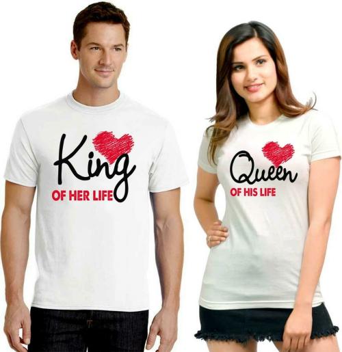Tween Trends Couple Collection Printed Couple Round Neck White T-Shirt