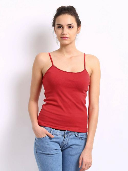 Red Rose Red Solid Cotton Spandex Camisole (M)