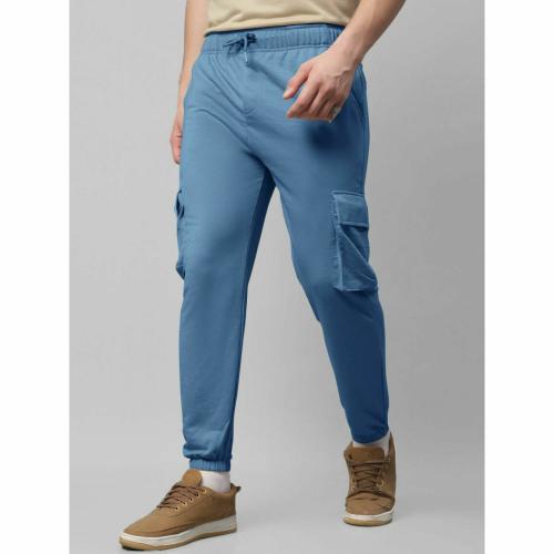 Rad Prix Men Cool Blue Cotton Textured Cargo Joggers