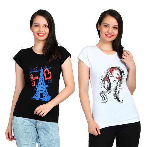 DIAZ Women Printed Pure Cotton Tops (pack of 2)