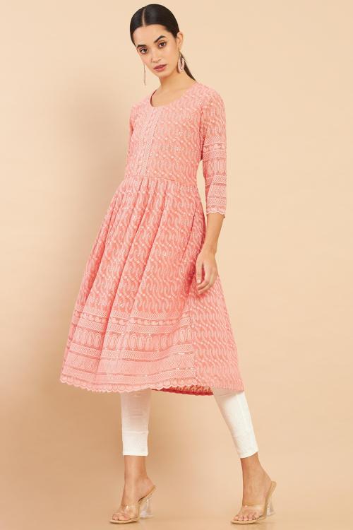 Soch Women Pink Embroidered Kurta