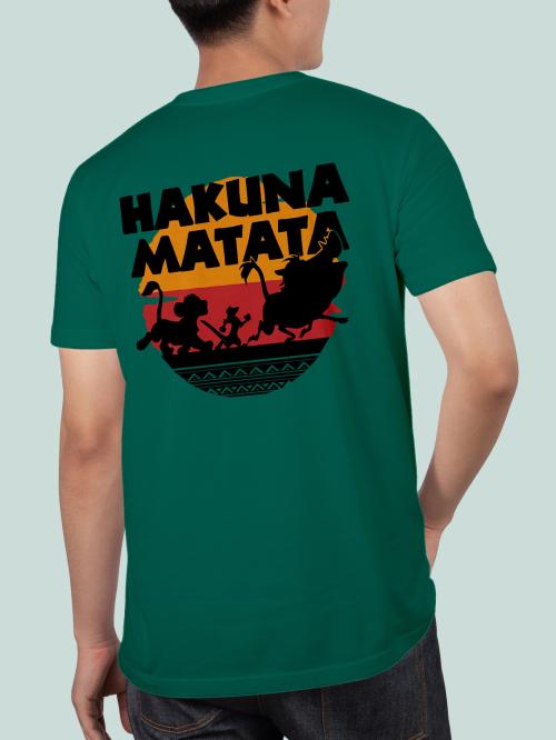 BLISSINK HAKUNA MATATA Front And Back Printed Green Cotton Tshirt for Men