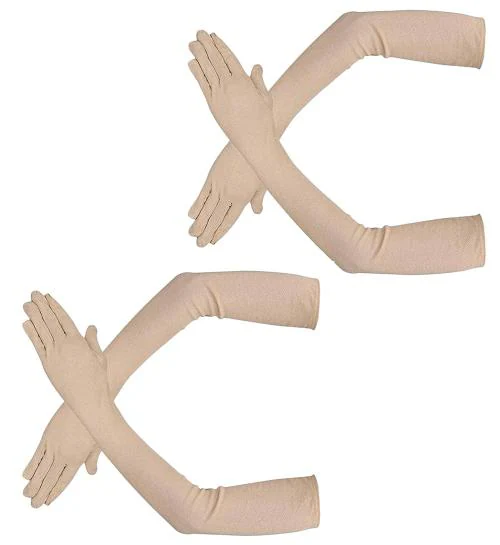 Cotson Men And Women Cotton Hand Summer Gloves For Protection from Sun Burn/Heat/Pollution (Beige, Free Size) -2 Pairs