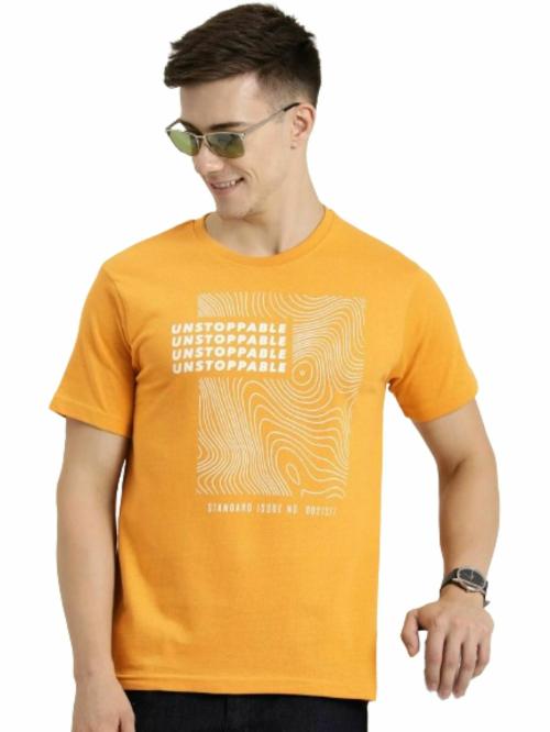 INVIBE Men's Mustard Yellow Typographic T-Shirt (Small Size), Pure Cotton Comfort & Style | Eye-Catching Mustard Yellow 1 Pcs - Stand Out with Bold Typography & Premium Comfort