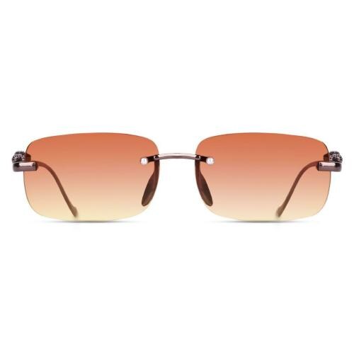 FREDDY Mc Stan Rectangular Stylish Sunglasses | Metal Frameless Goggle For Men & Women |100% UV Protection with Frameless design | Medium (Full Brown)