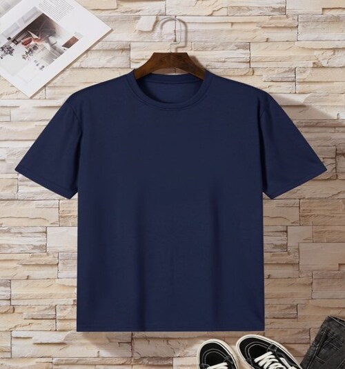 Powermerc Trendy Solid Men Navy Tees