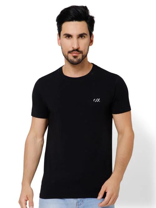 OXYZONE Mens T-shirts ||| Cotton T Shirts for Men || Round Neck || Half Sleeves || Plain Solid Tshirts for Boys - Black (Pack of 1)