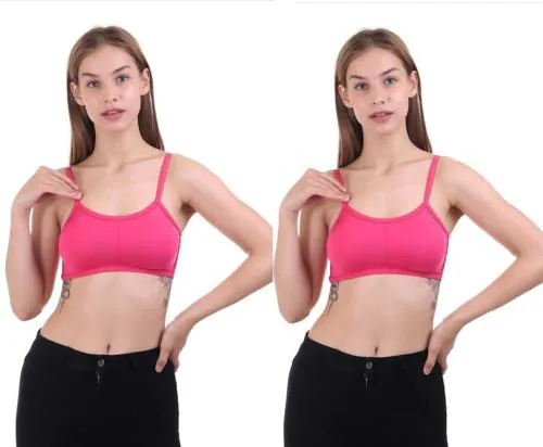 VS Beauti Women's Pure Cotton Flexi Fit Lightly Padded 6 Strap Sports Short Bralette Pink Bra Pack of 2
