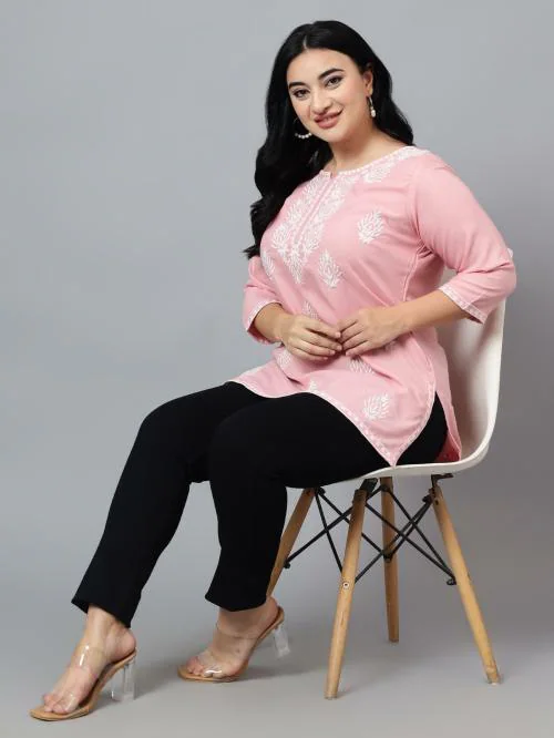 LAXMIPRIYA DESIGN Women’s chikankari short kurti (Pink - 132) XXL