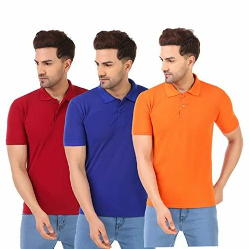 Red,Royal Blue,Orange - XL Pack Of 3 Polo T shirt For Men TeesTheDay