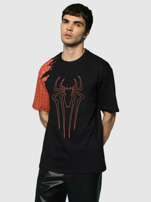 Official Marvel Merchandise Bewakoof Men's Graphic Black Short Sleeves Round Neck Loose Fit T-shirt