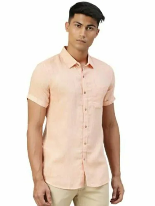 Buy Ecentric neon saffron colour slim fit hemp casual shirt Online at