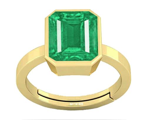 Ptm Natural Emerald 5.5 Carat Gemstone Square Shape Panchdhatu Gold Plated Adjustable Ring