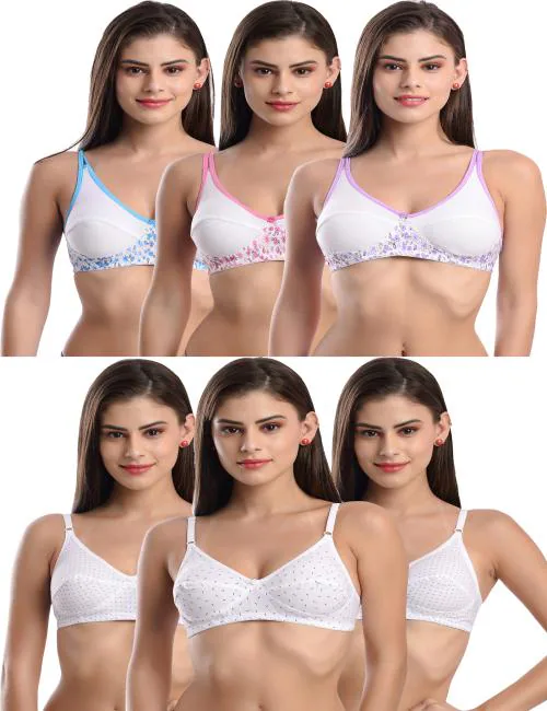 StyFun Women Multicolor Self Design Cotton Blend Pack of 6 Bra